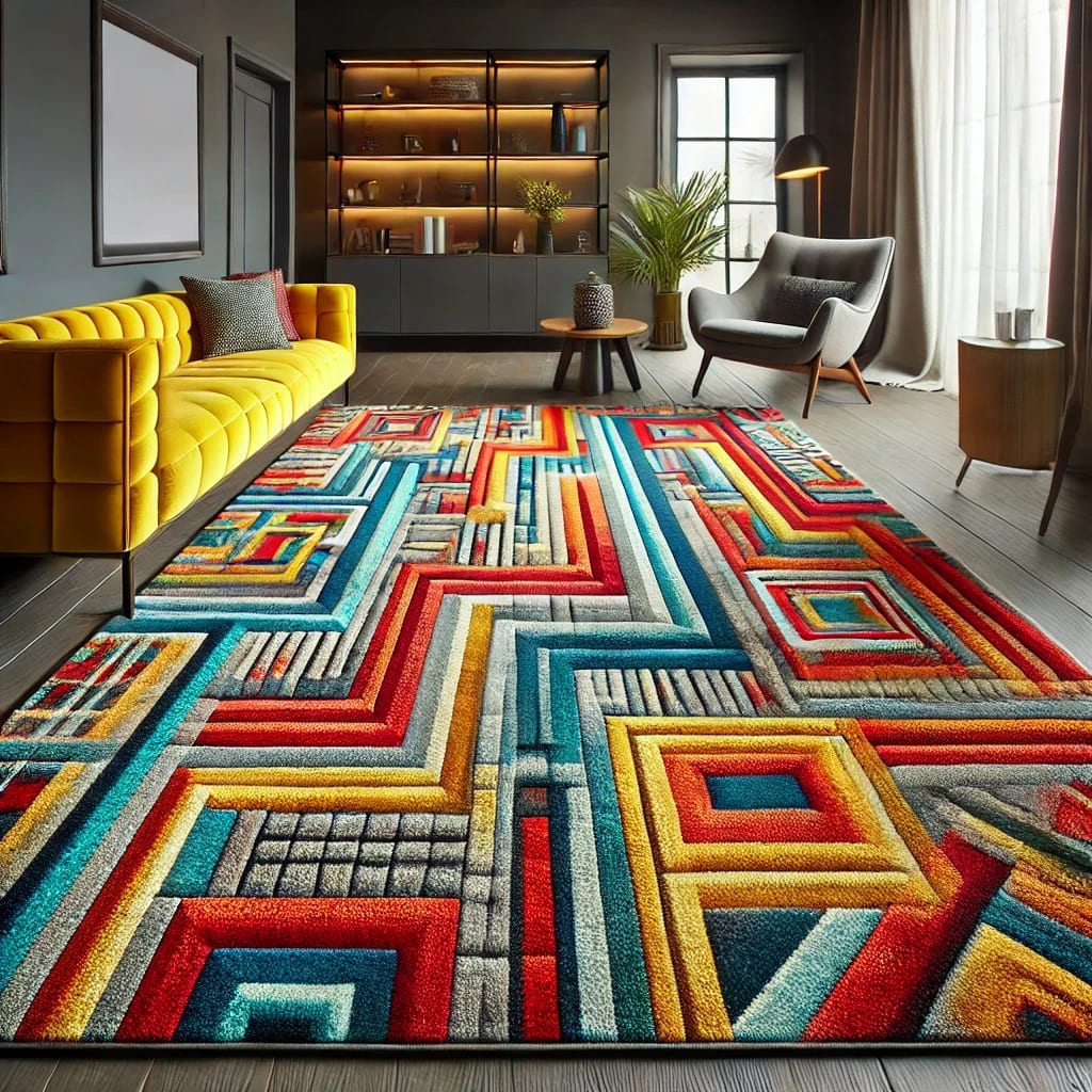 vibrant ve cesur renkli bir halı